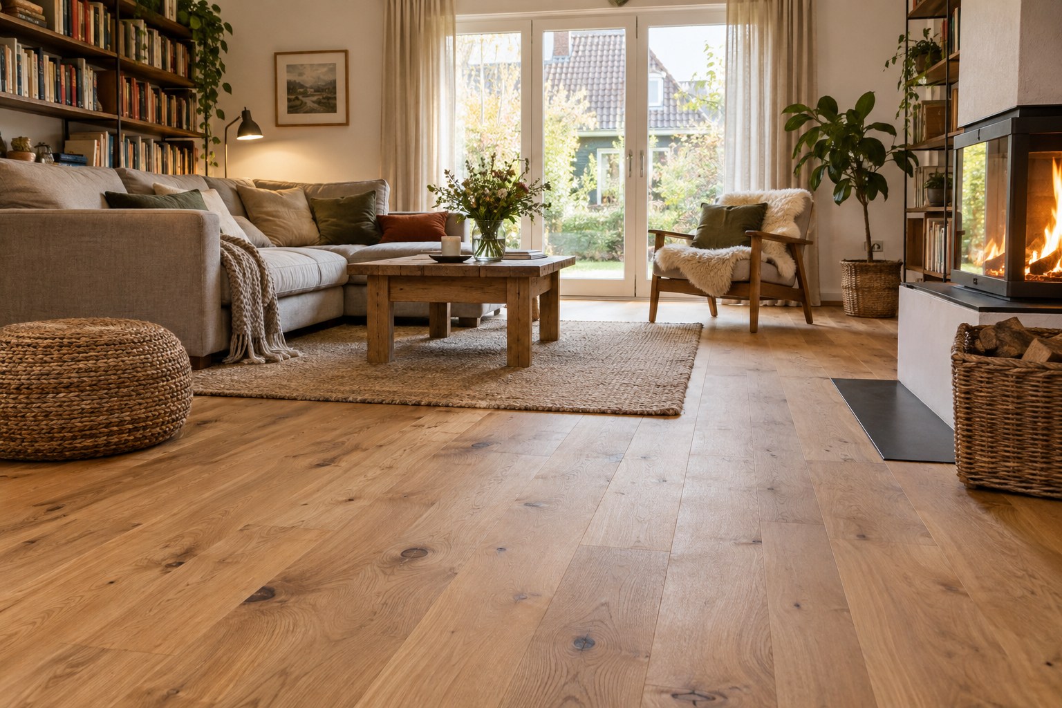 Gemütlicher Familienwohnraum mit Holzfußboden